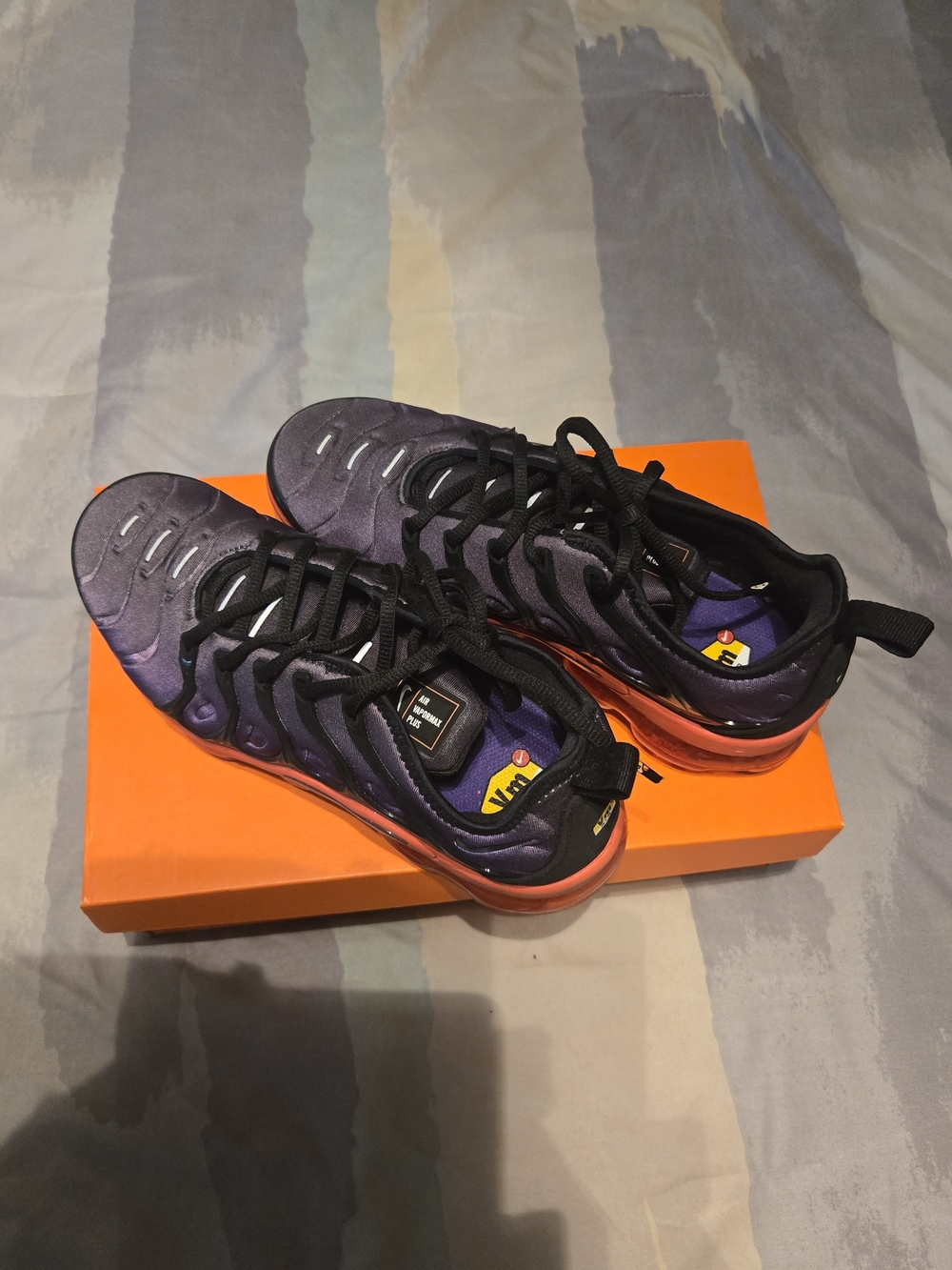 Women's Black and Purple Athletic Sneakers with Orange Sole